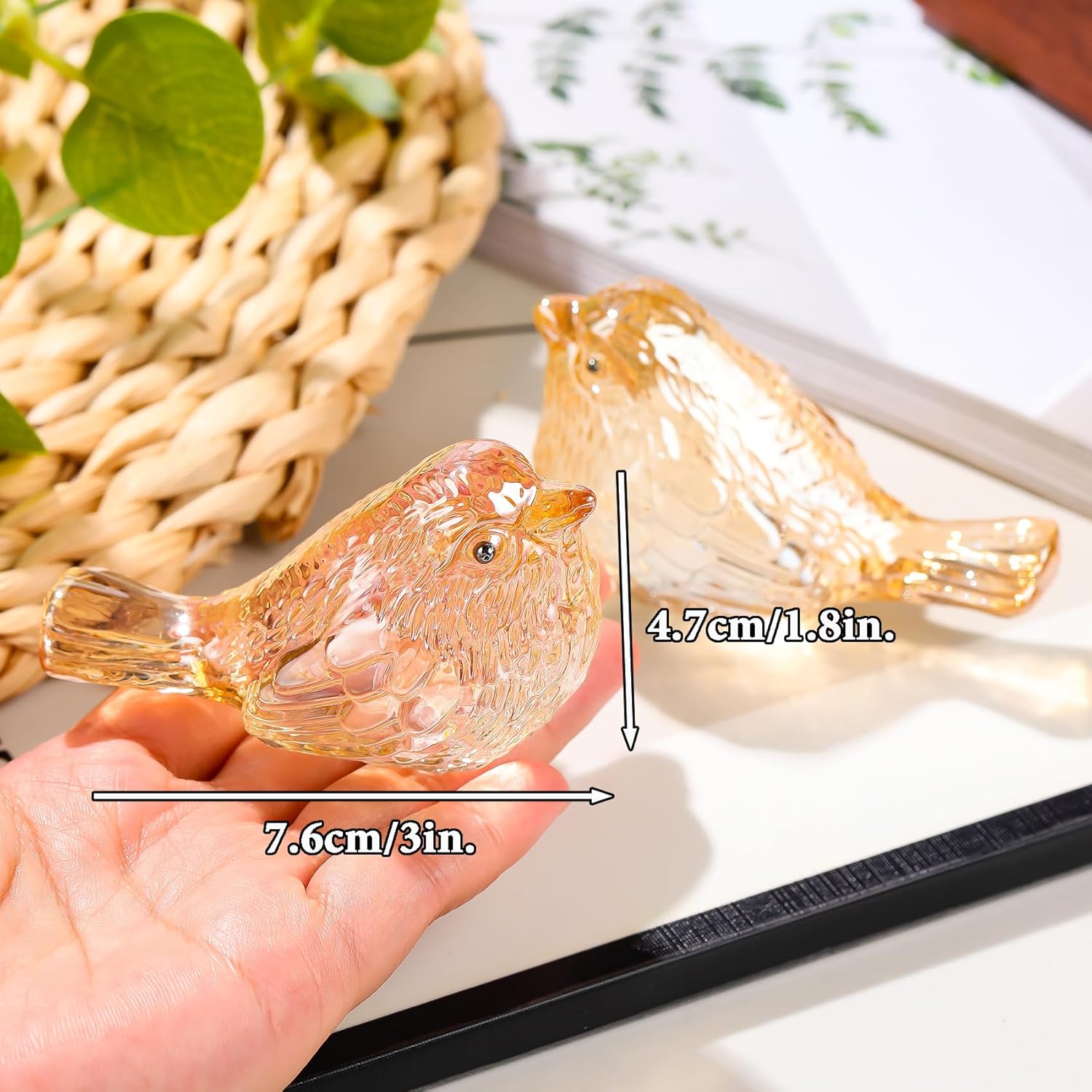 Crystal Birds Figurines Handmade Bird Gifts for Women Men Bird Lovers Glass Birds / Gold / Set of 2