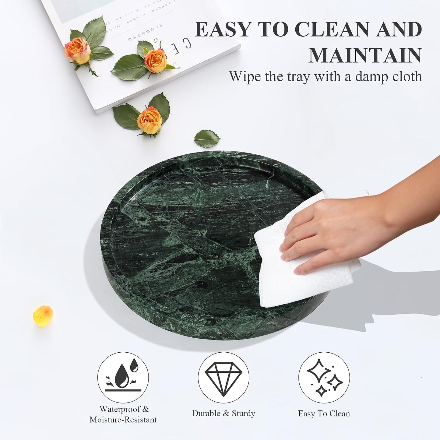 Storage Trays / Real Natural Round Marble Tray / Green / Set of 10