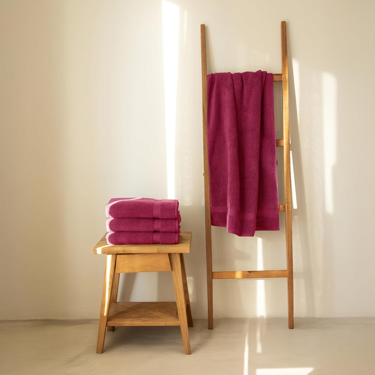 SALBAKOS 4-Piece 100% Turkish Cotton Bath Towels, 27x54 inch, Wine | Standard Size, 630 Gsm Thick Super Soft Highly