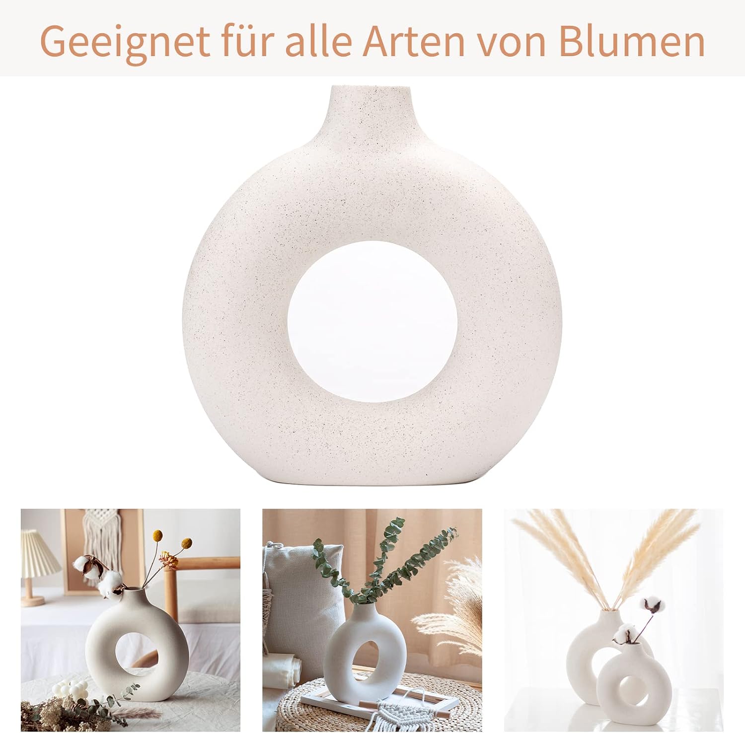 Donut Vase Hollow Ceramic Vase for Flowers Handmade Minimalist Boho ins Style / Medium / White