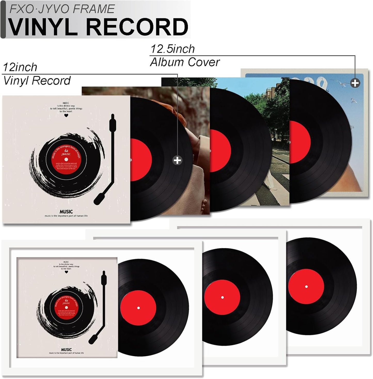 Vinyl Record Frame Display for 12 inch LP with 12.5x12.5 Album Cover | White 16x24 Frame Light Weight with High-Clarity