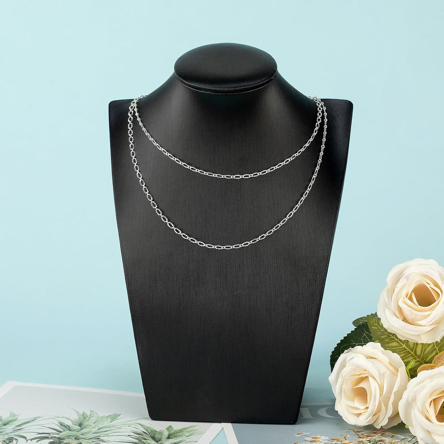 Silver Jewelry Chain for Jewelry Making Silver Plated Brass Chain Roll Women / Silver Embossed Oval