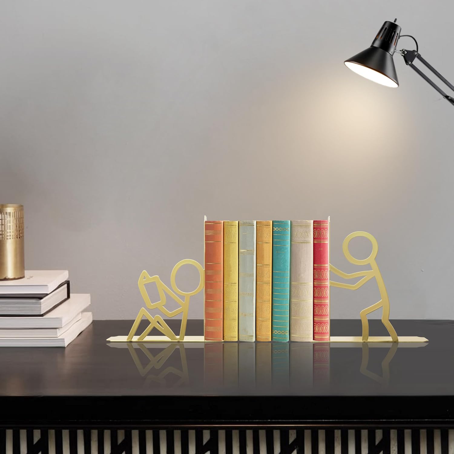 Metal Unique Office Desk Bookends Decorative Book Ends Reading Decor Bookshelf Decor / Gold