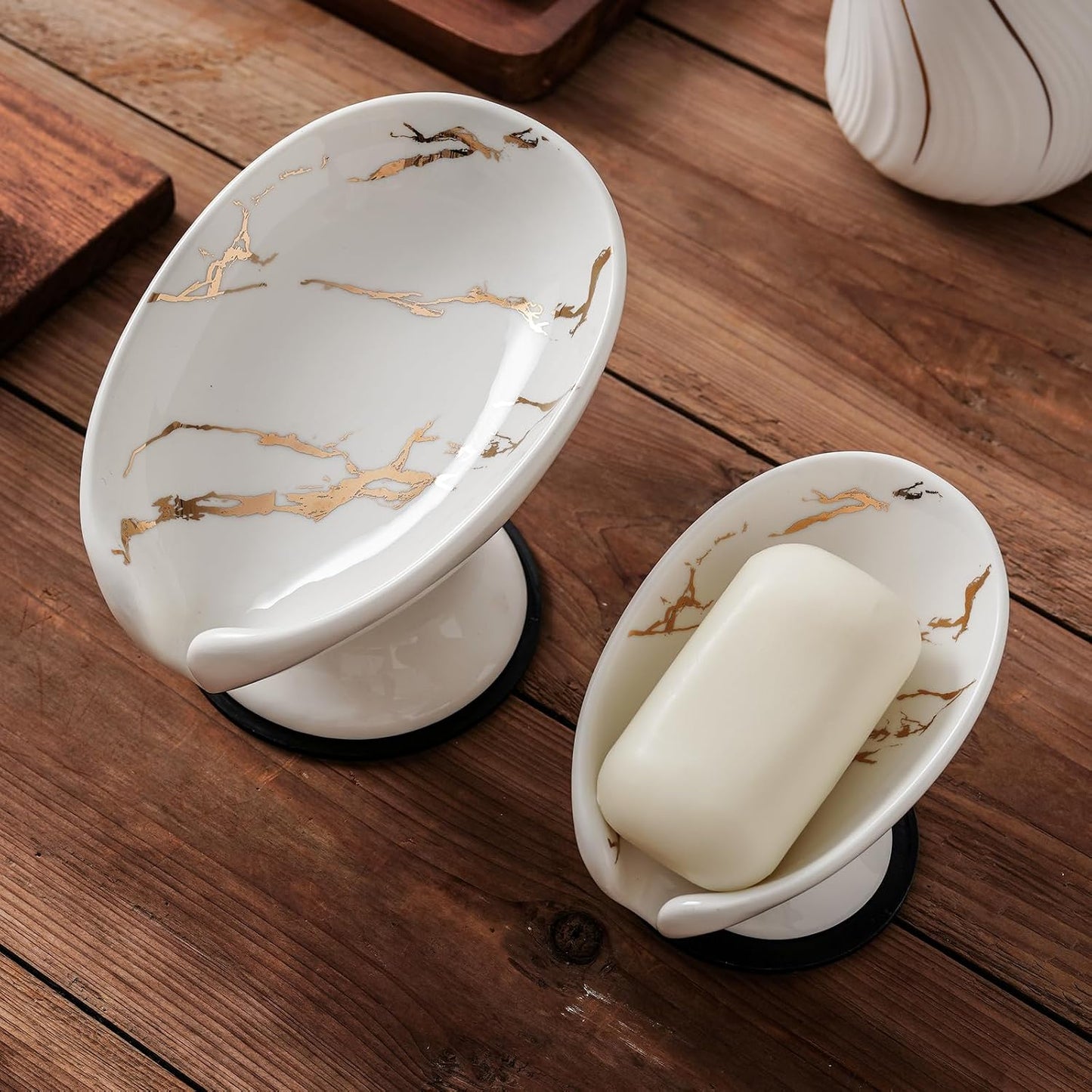 Soap Holder Self Draining Leaf Shape Soap Dishes / Small Size-marble White