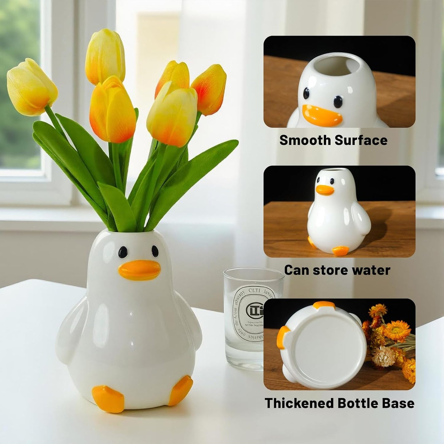 Unique Duck Vase / Fat Duck Vase / White