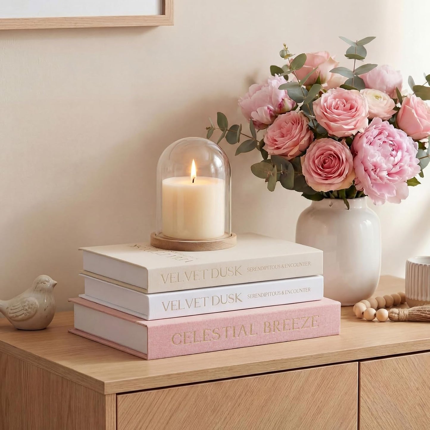 Faux Books Storage Box Fake Decorative Book / Cherry Blossom Pink, Beige, Brown, White / Set of 4