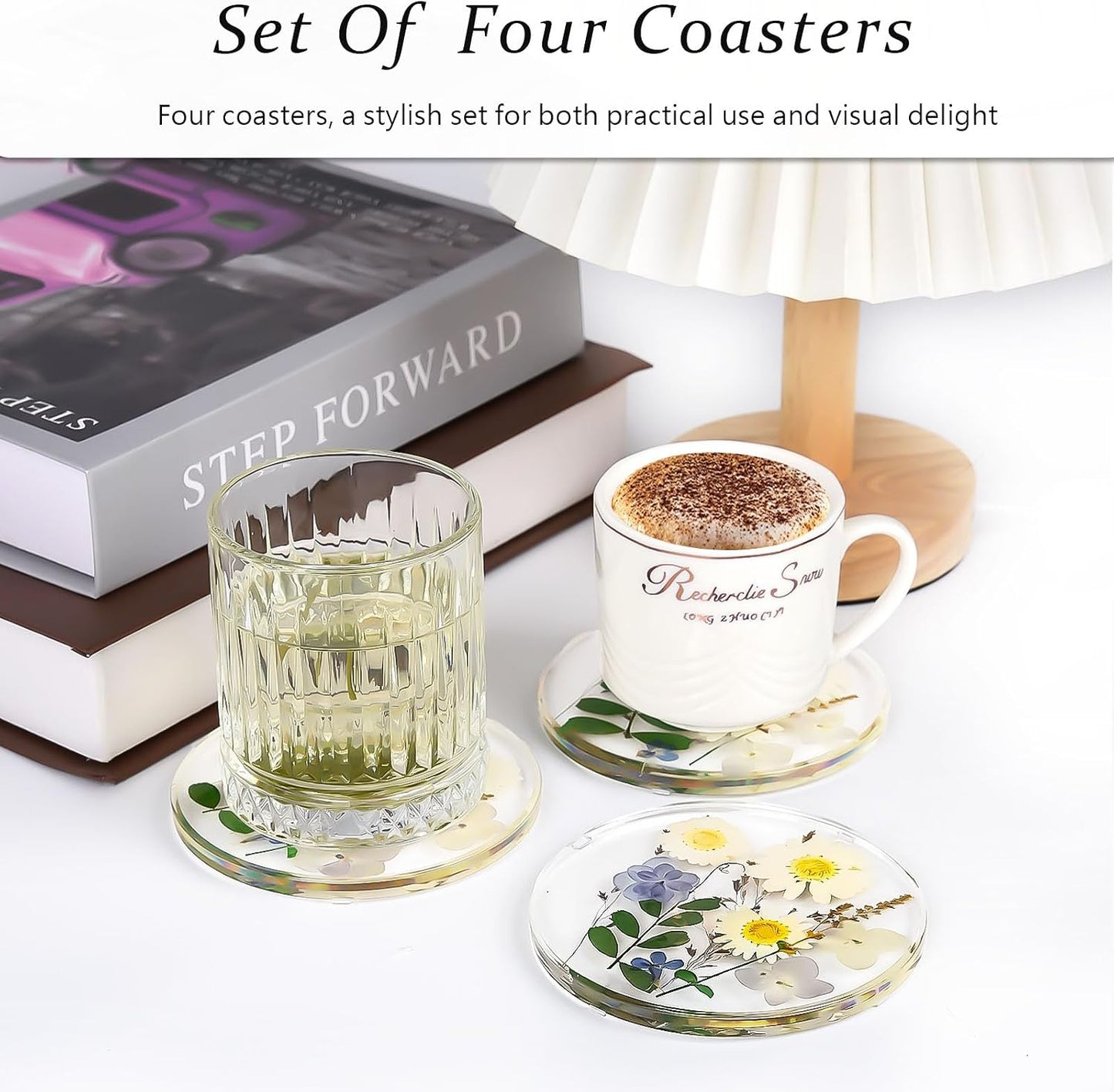 Bloom Resin Flower Coasters / WHITE / Set of 4