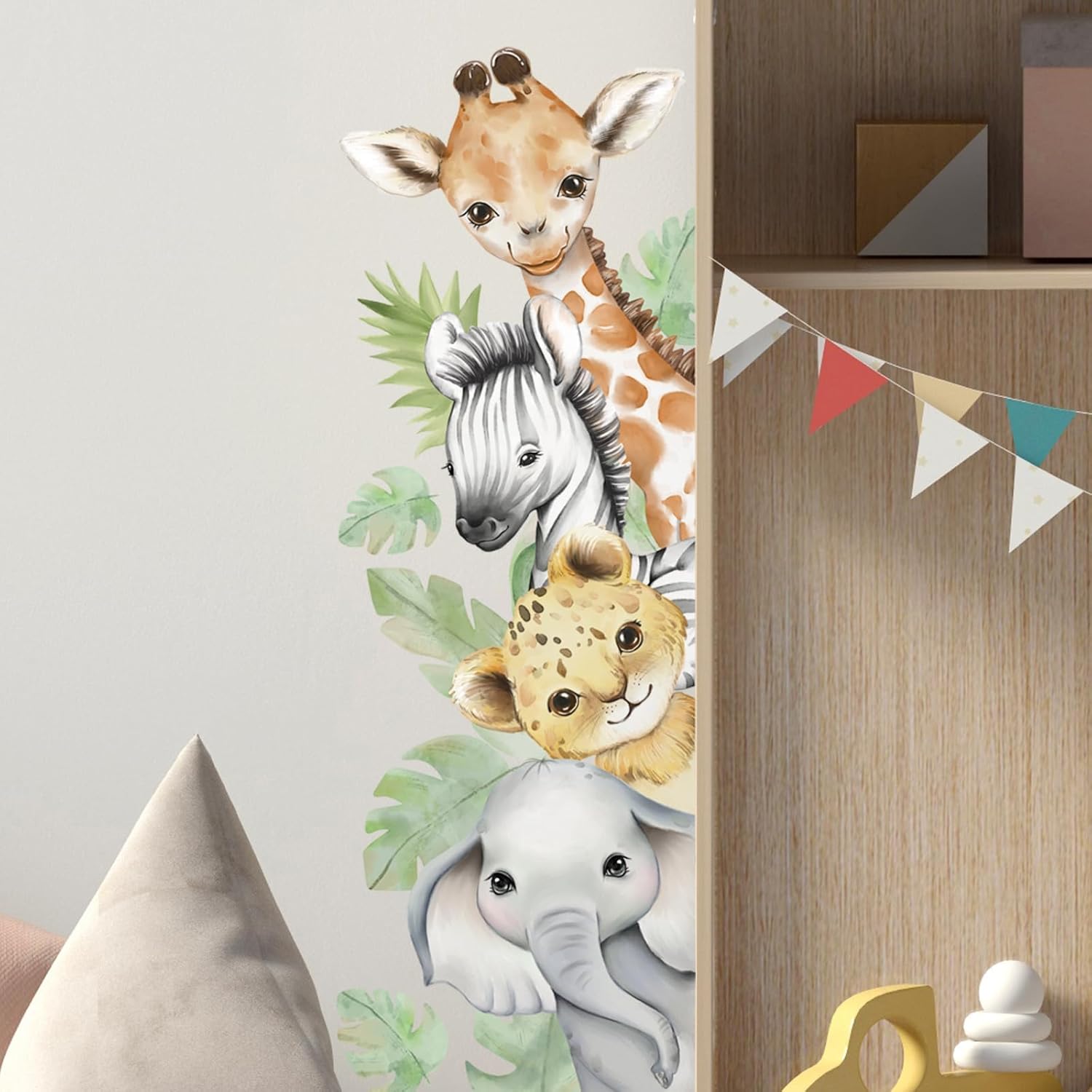 Watercolor Animal Wall Decals Jungle Animal Wall Stickers Tiger / Style 4-left / 44.88 x 15.75