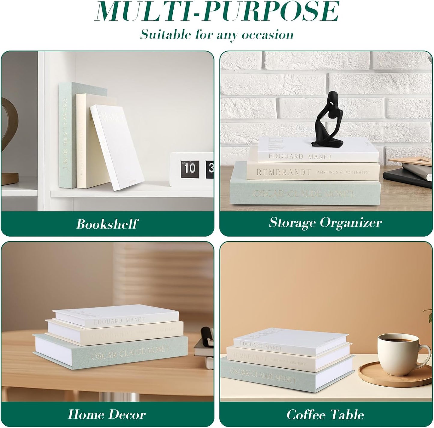 Faux Books / Decorative Linen Book Storage Boxes / Set of 3