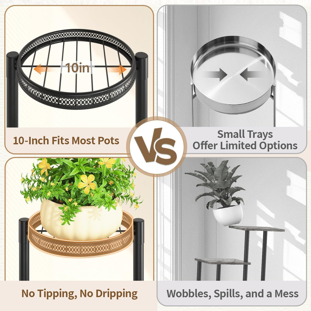 LASZOLA Plant Stand Indoor Outdoor Tall with 10 Inch Larger Tray, Black | 5 Tier Heavy Duty Metal Adjustable Multiple