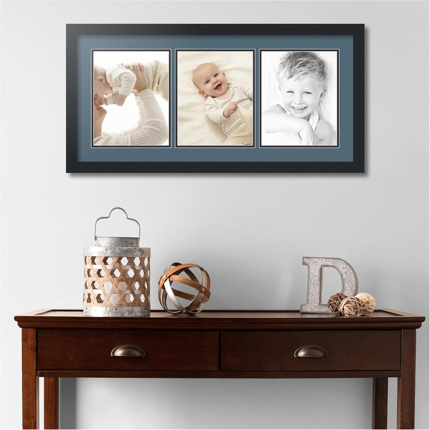 ArtToFrames Collage Picture Frame 3 Opening 3-8x10 Photo Frame | Made in USA | Black Frame Dutch Blue and Black Mats