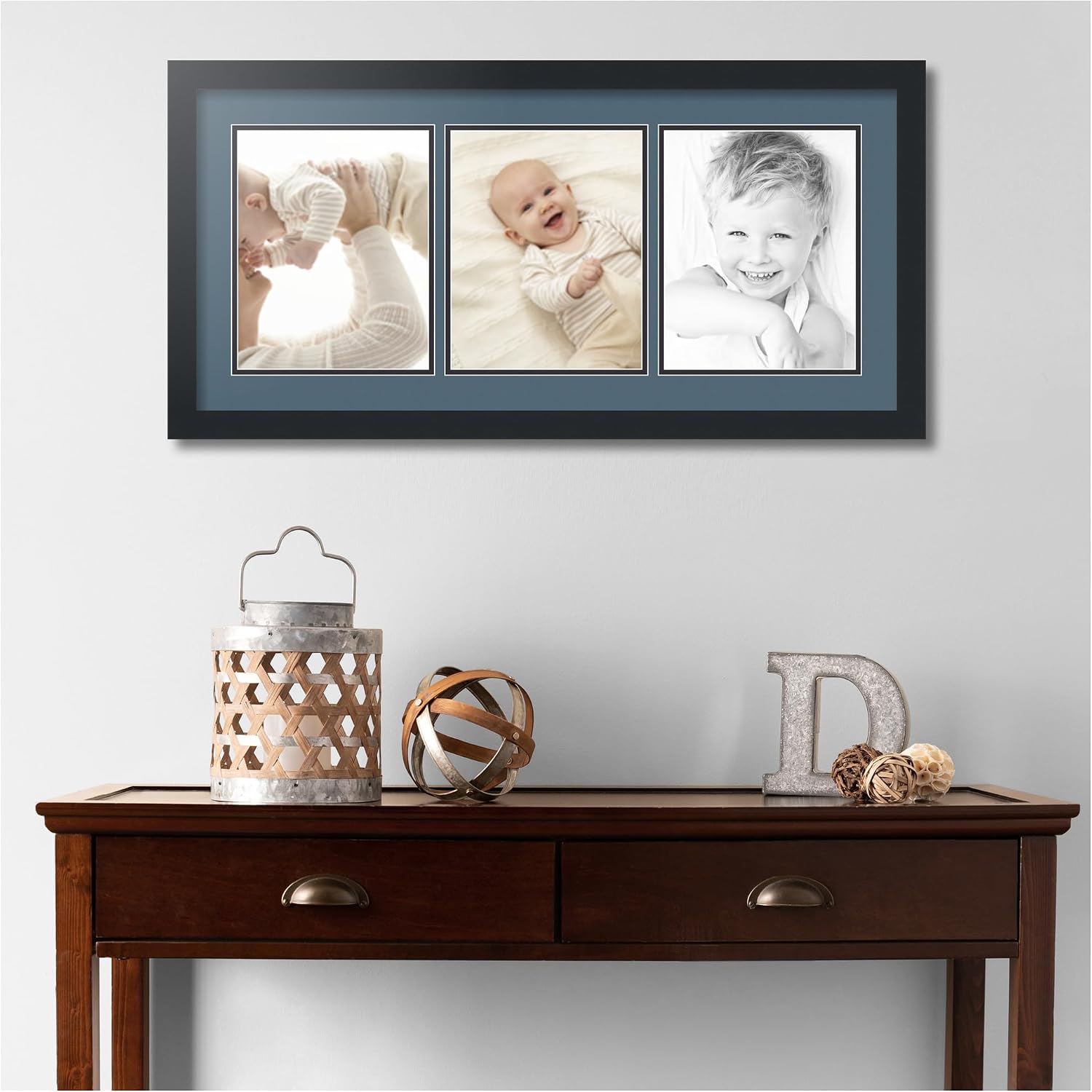 ArtToFrames Collage Picture Frame 3 Opening 3-8x10 Photo Frame | Made in USA | Black Frame Dutch Blue and Black Mats