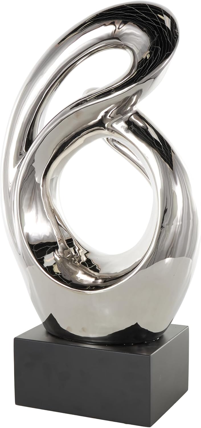Ceramic Abstract Decorative Sculpture Home Decor Statue / Silver / 14 x 7 x 27