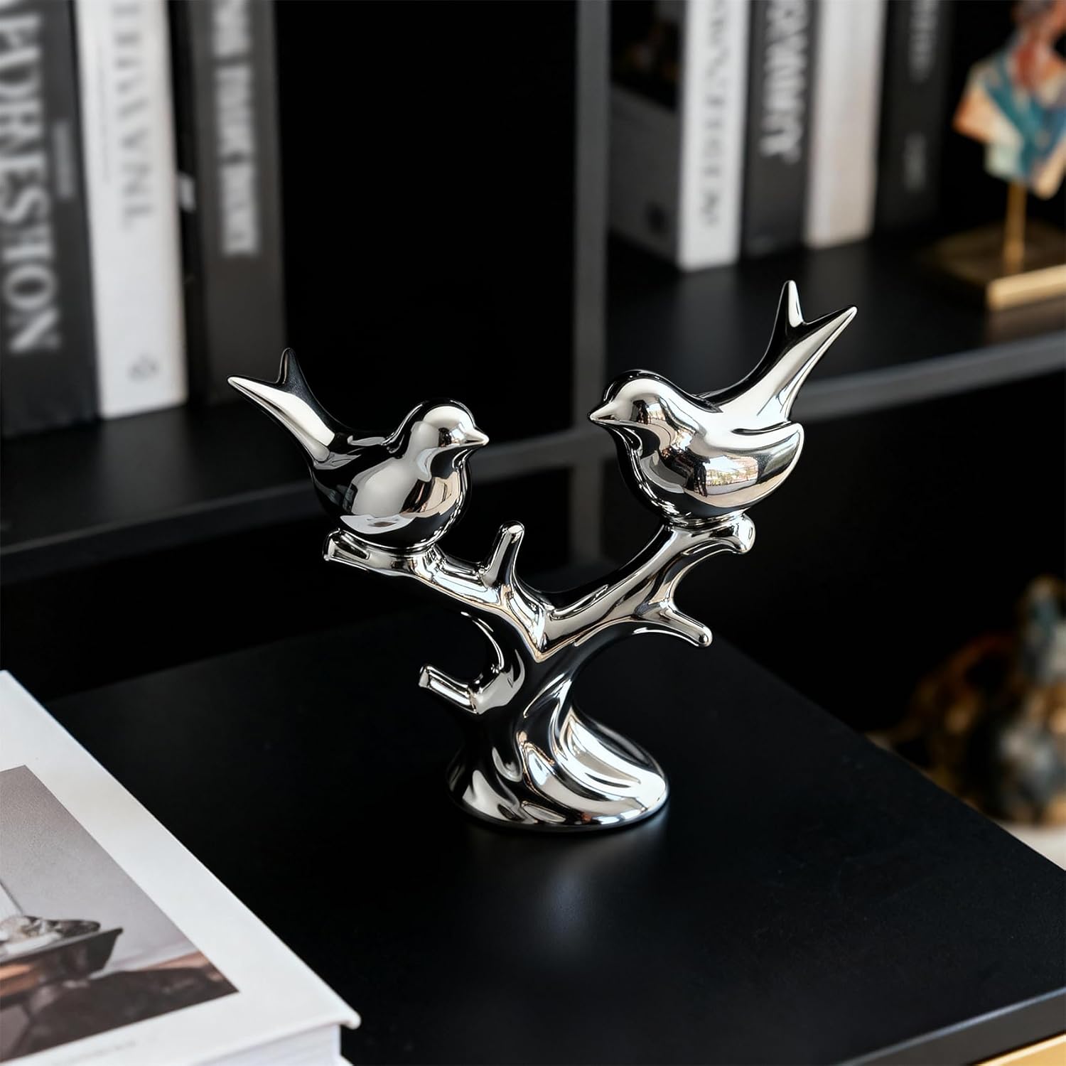 Ceramic Bird Statue / Silver
