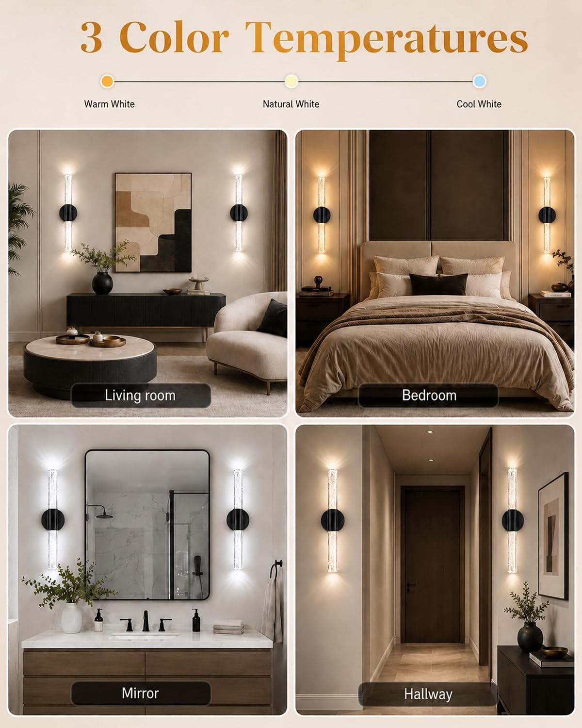 Black Rechargeable Wall Sconces Set of 2, Cordless Wall Lights | Wireless Magnetic Battery Sconces Wall Decor Set of 2