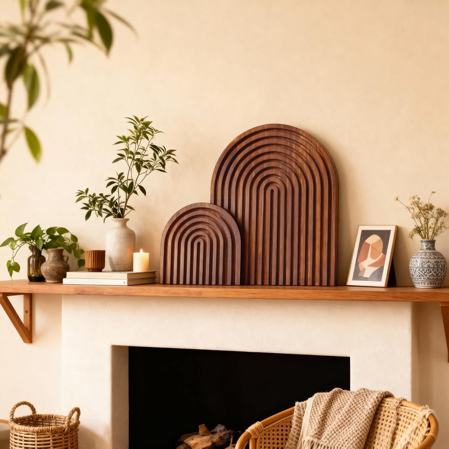 Dark Wood Arch Decor / Brown / Set of 2