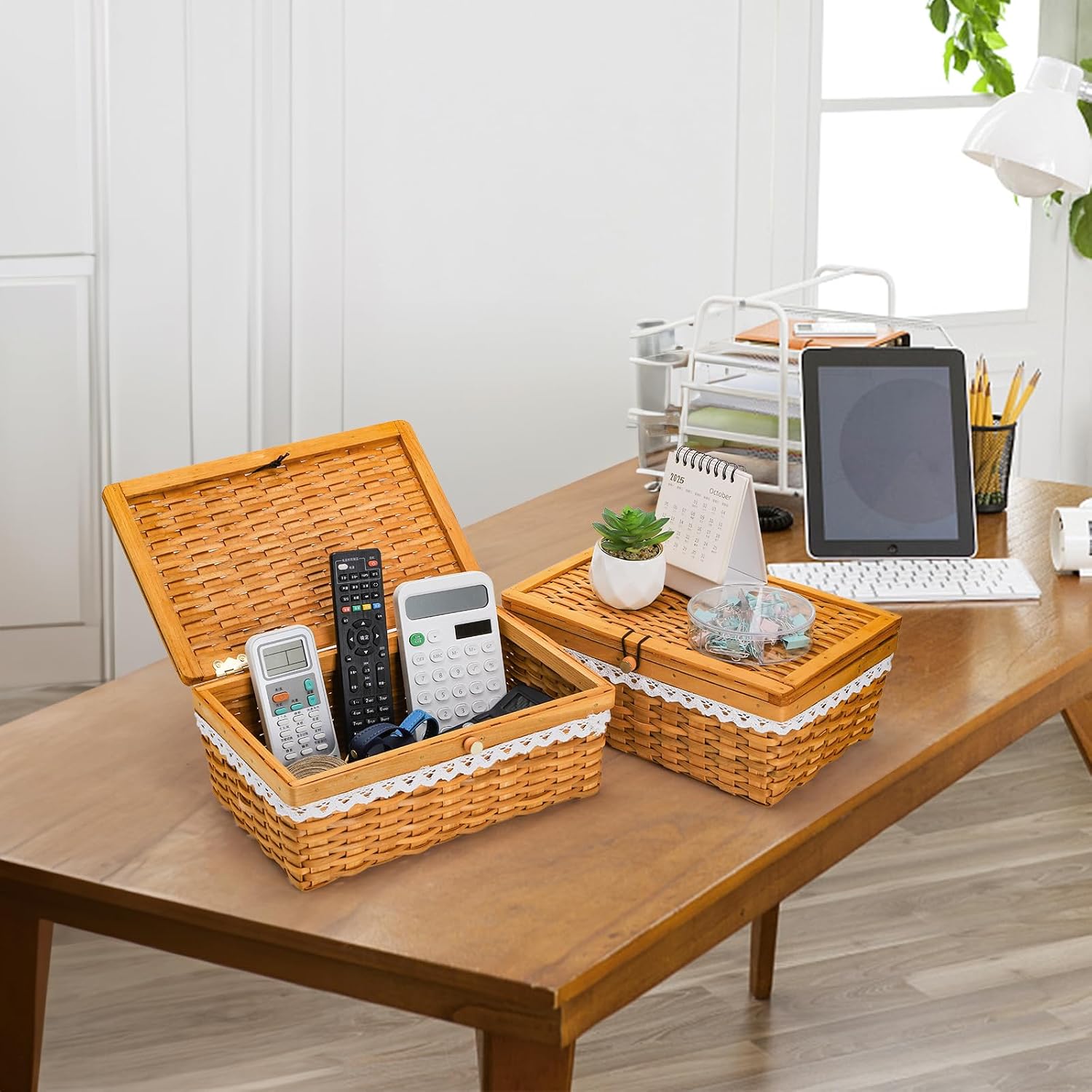 Storage Basket / Handwoven Rectangular Storage Organizer / Set of 2