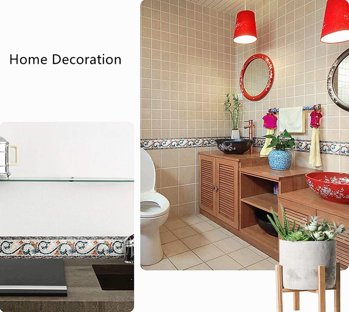 Amhao 3D Mosaic Embossed Wallpaper Border Floral Wall Border Paper Peel and Stick Wall Tile Borders