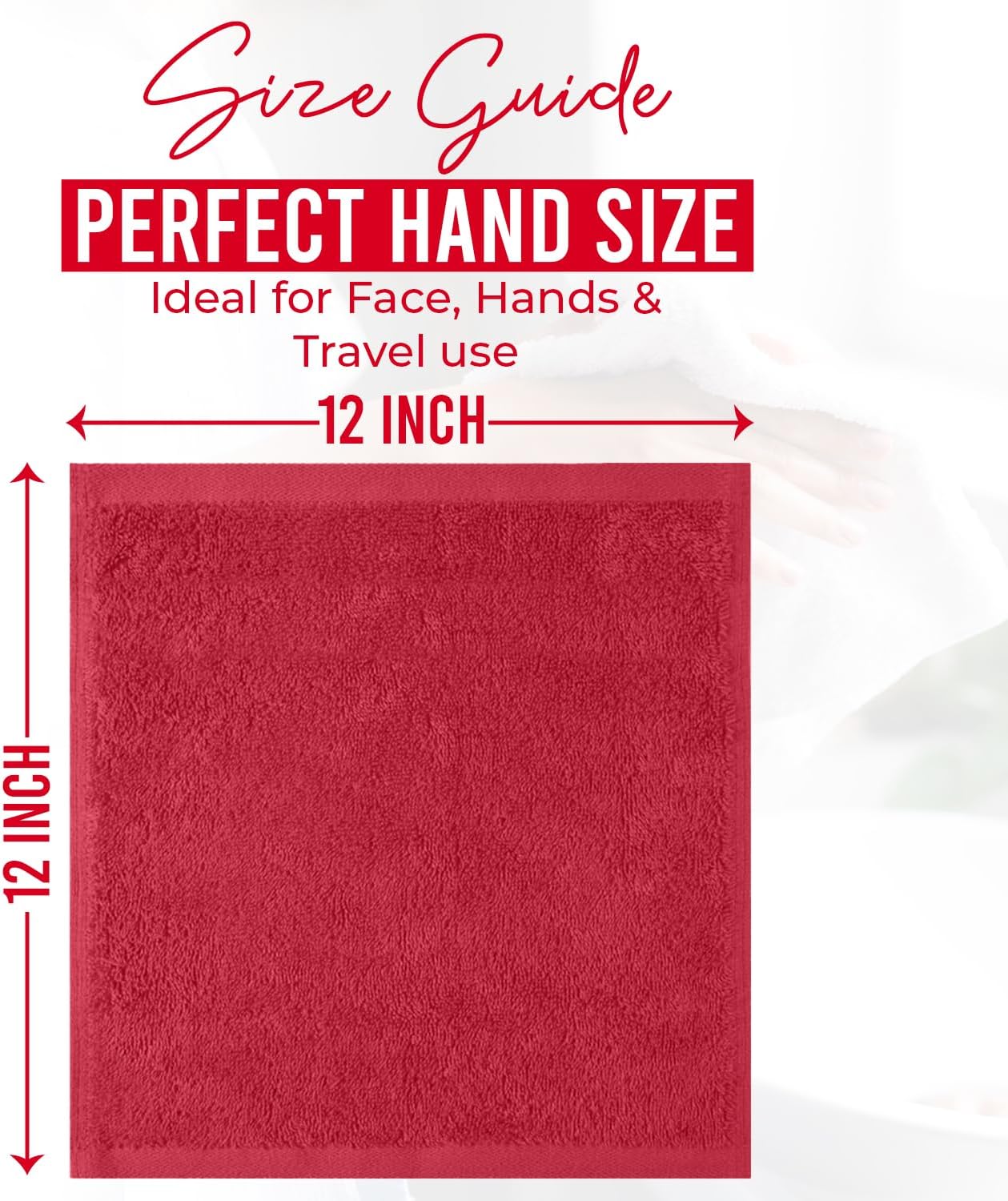 DAN RIVER 24 Pack Cotton Wash Cloths Set for Showering [12x12] Red | Lighter Weight, Quick to Dry, Super Soft &