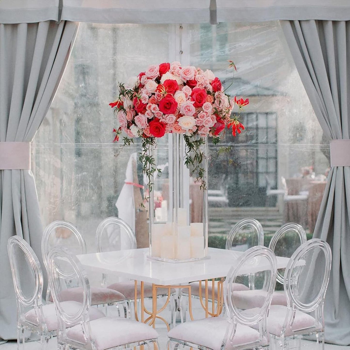 YALLOVE 10-Pack 15.75-Inch Clear Acrylic Flower Stands | Pedestal Centerpieces for Wedding, Baby Shower and Birthday