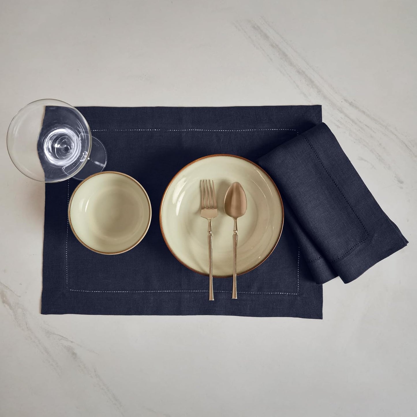 Solino Home Linen Cloth Napkins Set of 4-100% Pure Linen Indigo Navy Dinner Napkins 20 x 20 Inch - Sonoma Hemstitch