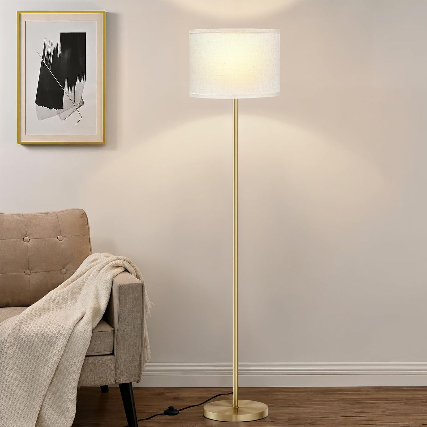 Ambimall 60'' Modern Floor Lamp with Shade, Tall Lamps for Living Room, Bedroom, Office, Dining Room, Beige Shade with
