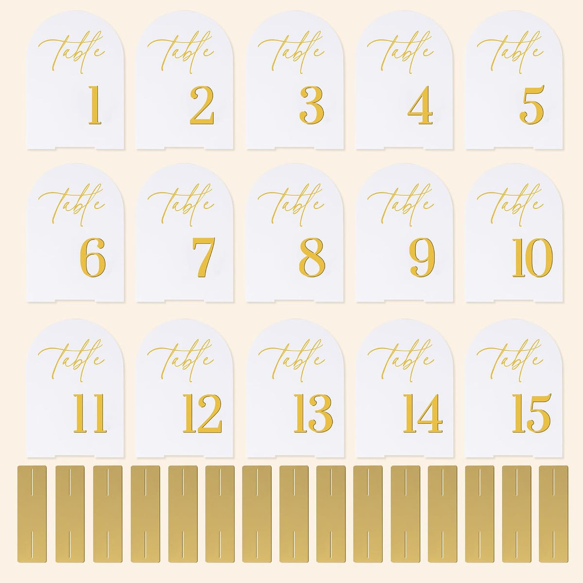 Wedding Table Numbers 1-15 with Holders,5x7 inch Arch Acrylic Table Numbers Signs with Gold Foil Embossed for Wedding