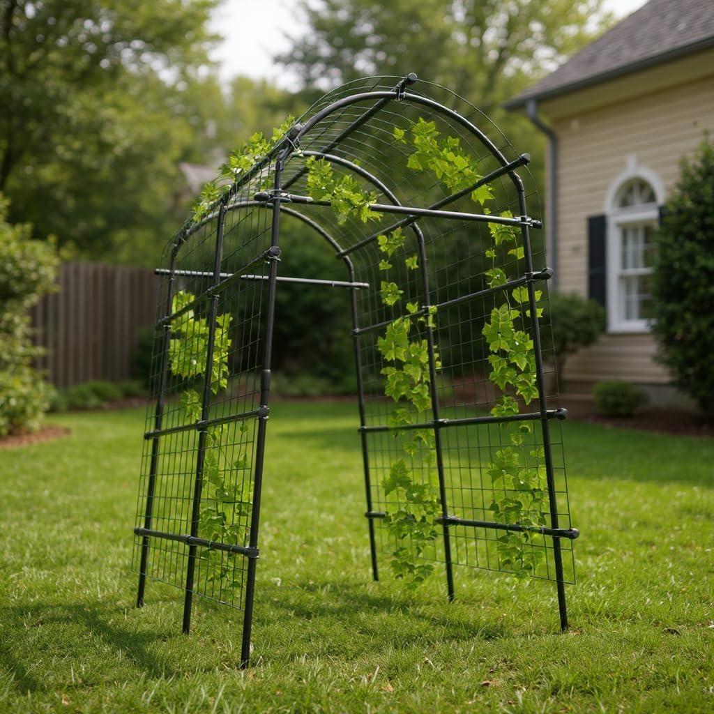 Metal Garden Arch Trellis, 7.6Ft Black for Raised Beds, Plant Support for Cucumbers & Climbing Vegetables with 9
