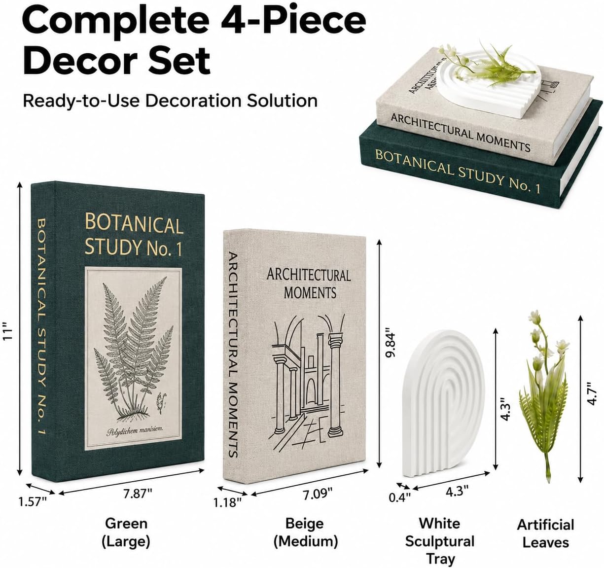 Faux Books / Decorative Linen Books / Forest Green-beige / Set of 2