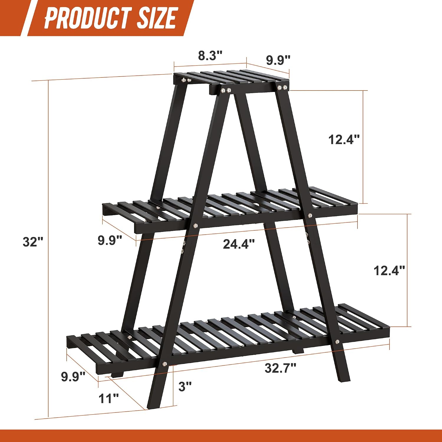 GHWIE Plant Stand Indoor Plant Shelf Outdoor bamboo Plant Rack, 3 Tiers Ladder Plant Holder Flower Stand for Living