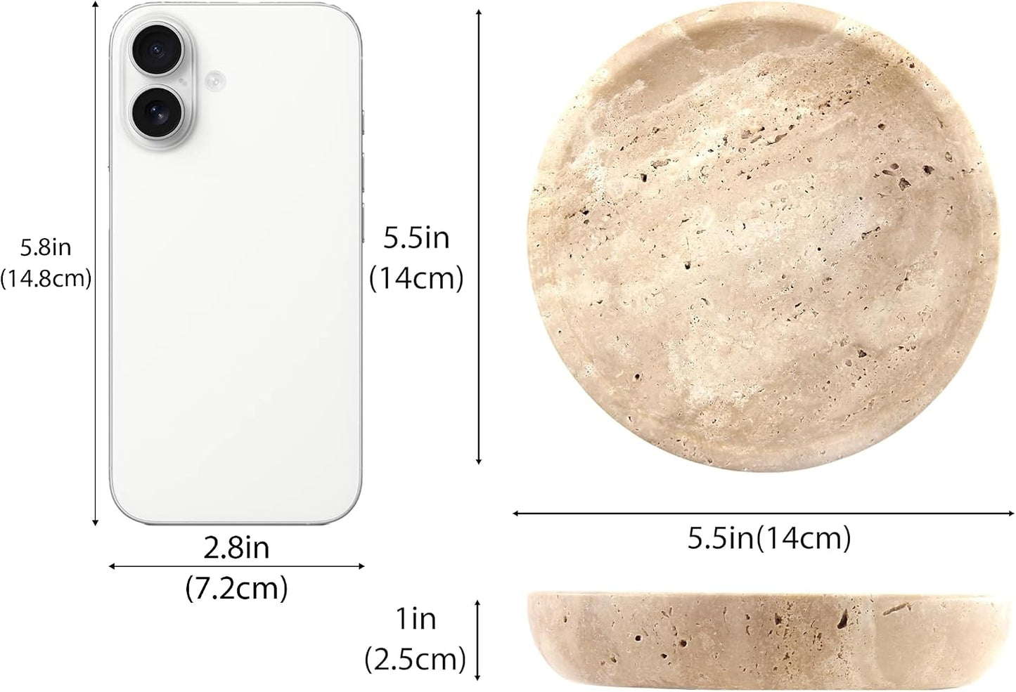 Small Natural Marble Jewelry Tray Key Plate Holder Dish Trinket Decor Catch All / Beige Travertine