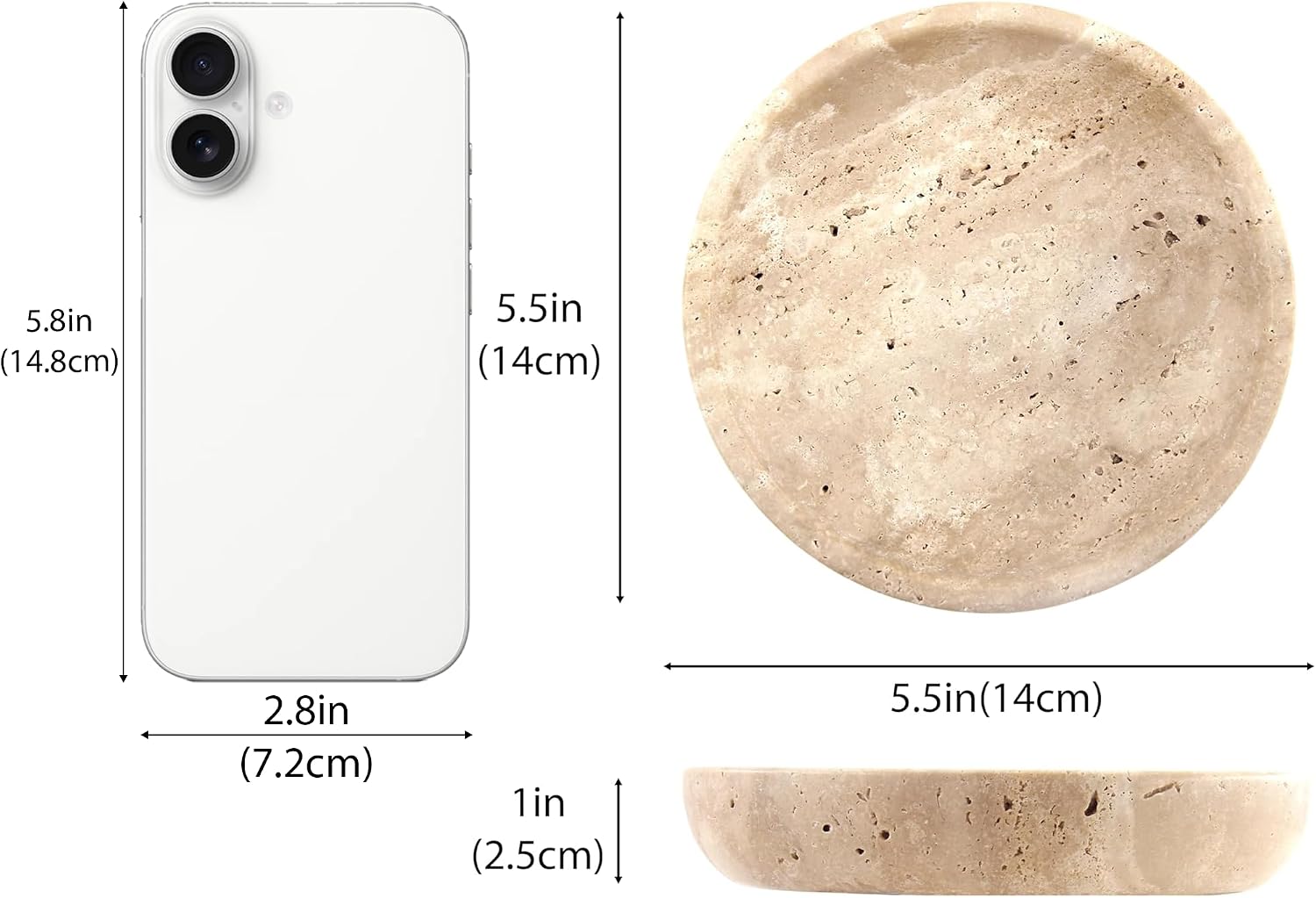 Small Natural Marble Jewelry Tray Key Plate Holder Dish Trinket Decor Catch All / Beige Travertine