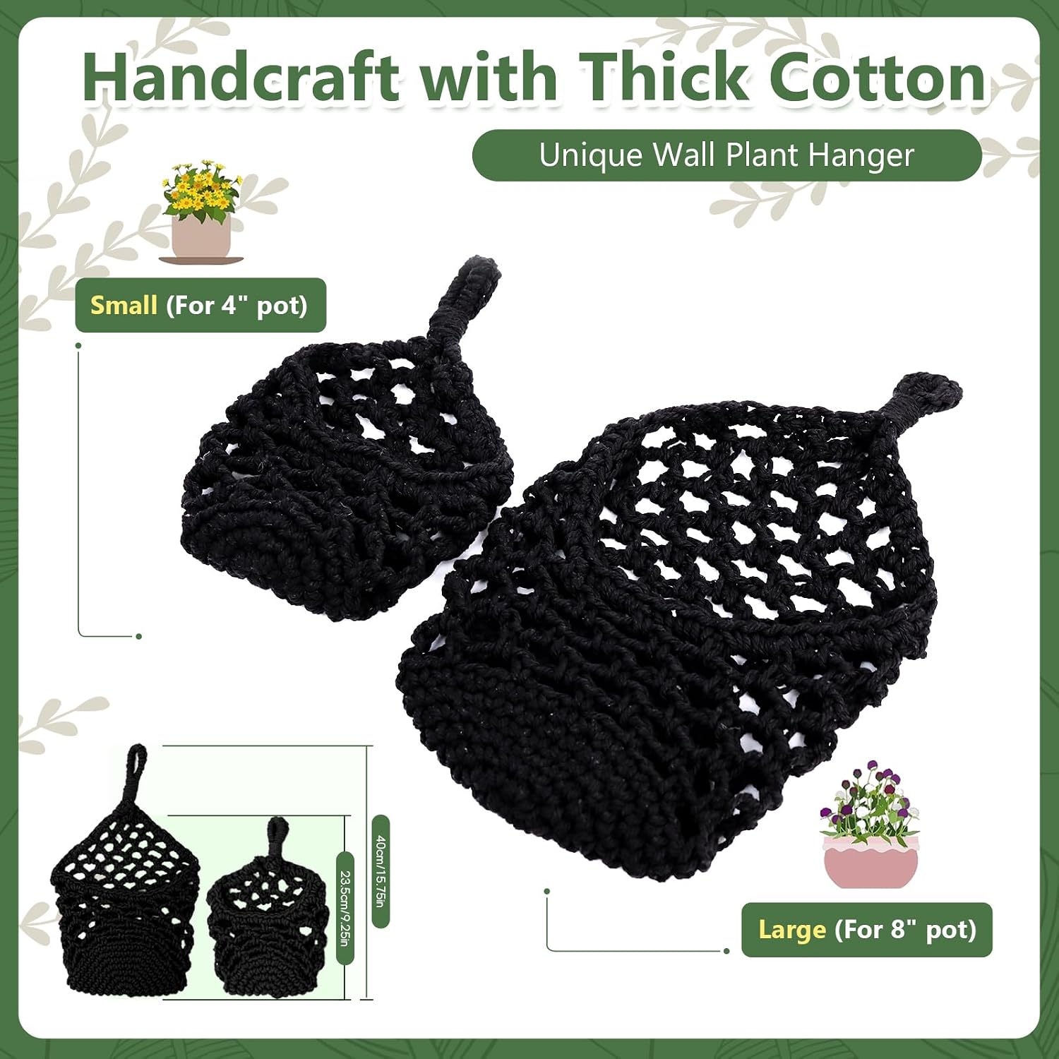 Macrame Wall Plant Hanger / Black / 4-inch / 4 Inch