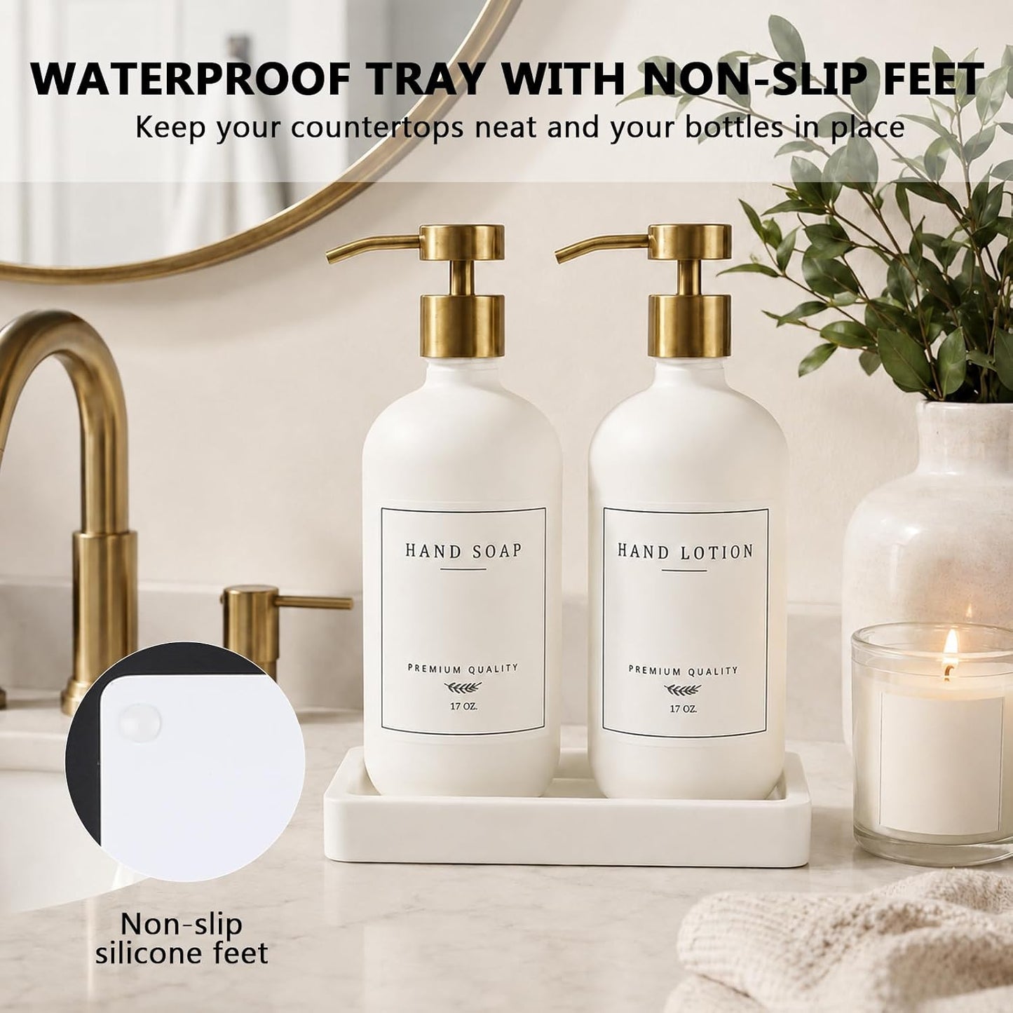 Soap Dispenser Bathroom - Kitchen Dish and Hand Soap Dispenser Set, Glass Bathroom Soap Lotion Dispenser with Pump
