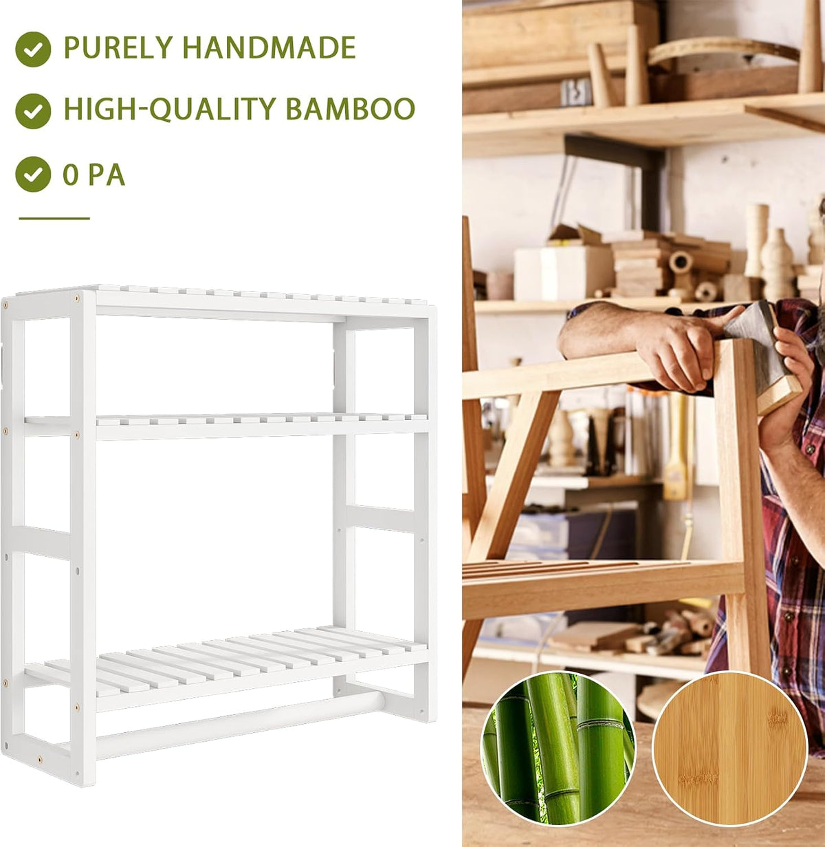 Galood Over The Toilet Storage Bathroom Shelves Wall Mounted 3 Tier White | Space Saver Corner Shelf Organizer Bamboo