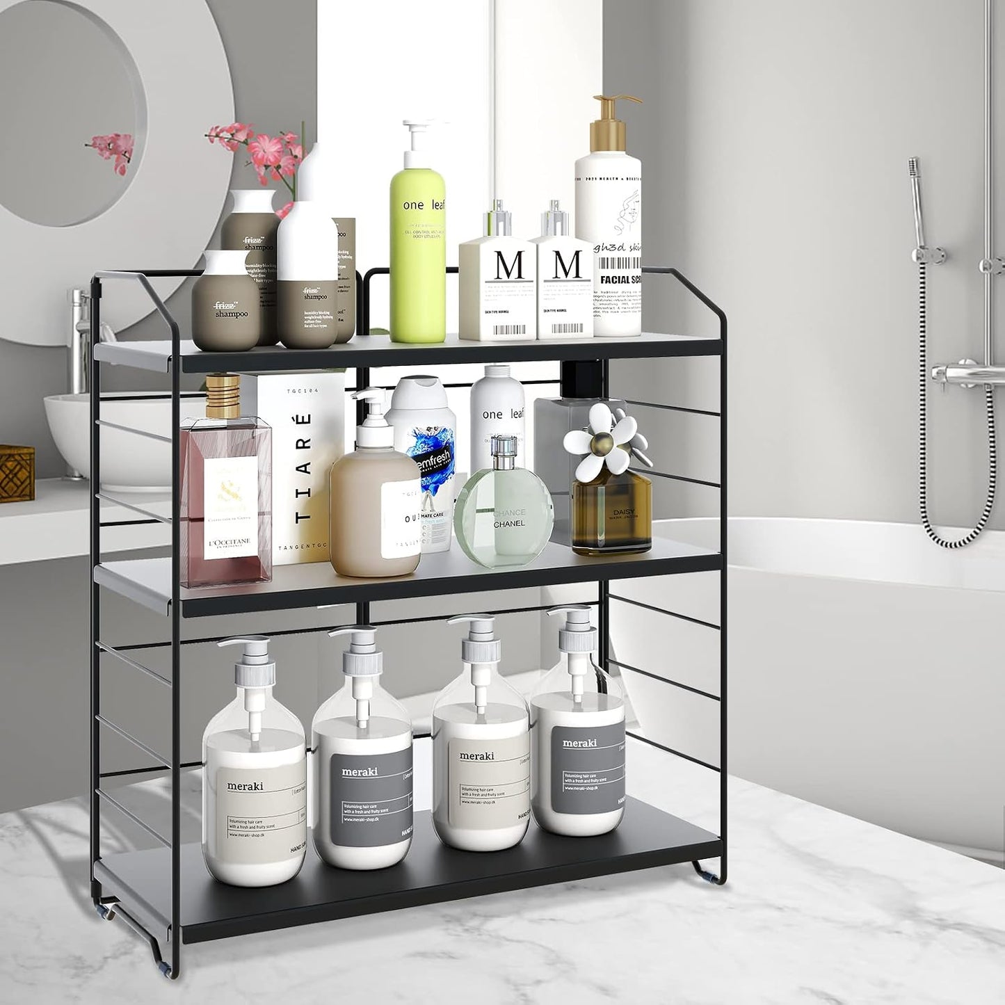 BOIVSHI Bathroom Countertop Organizer, 3-Tier Bathroom Counter Organizer, 8-Levels Height Adjustable, Bathroom