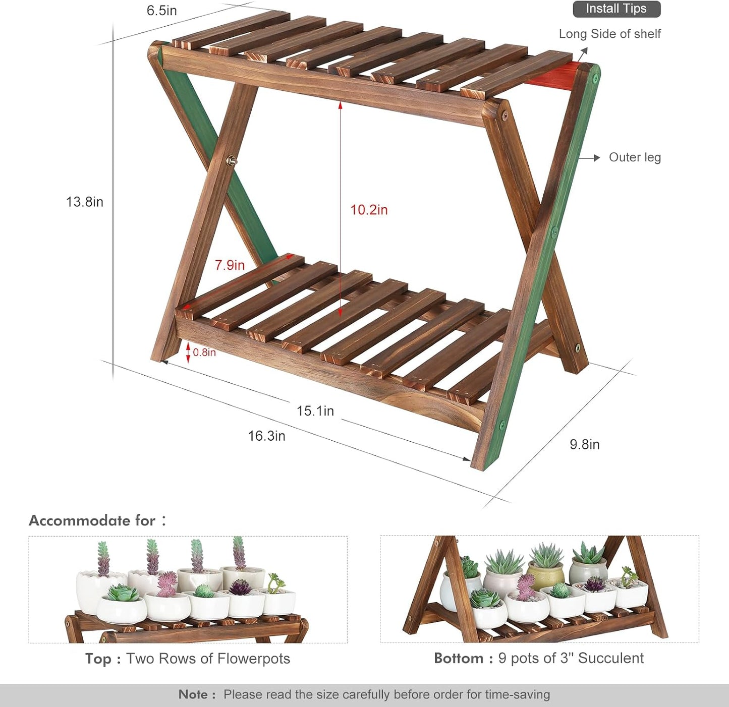 Small Plant Stand Indoor 2 Tier Table Top Flower Succulent Stand Desk / 16.3 Inch High Desktop X-2
