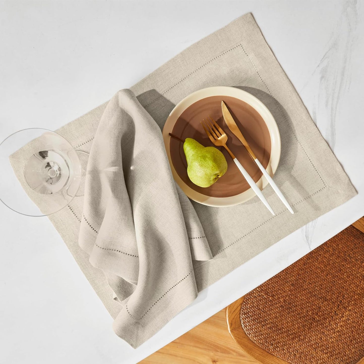 Solino Home 100% Pure Linen Napkins Flax Hemstitch, 20 x 20 in, Set of 4 | Sonoma Hemstitch Cloth Napkins for everyday