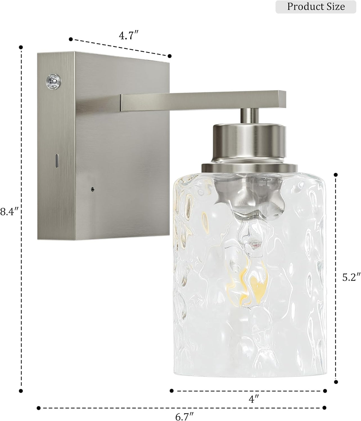 Hammered Glass Wireless Battery Operated Wall Sconces Set of Two Nickel | Dimmable Rechargeable Wall Lights with Remote