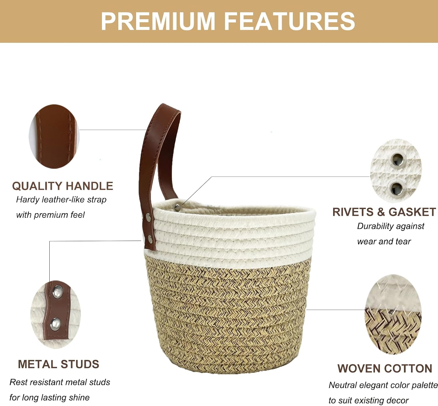 Handles Woven Organizer Storage Basket / Light Brown / Set of 2