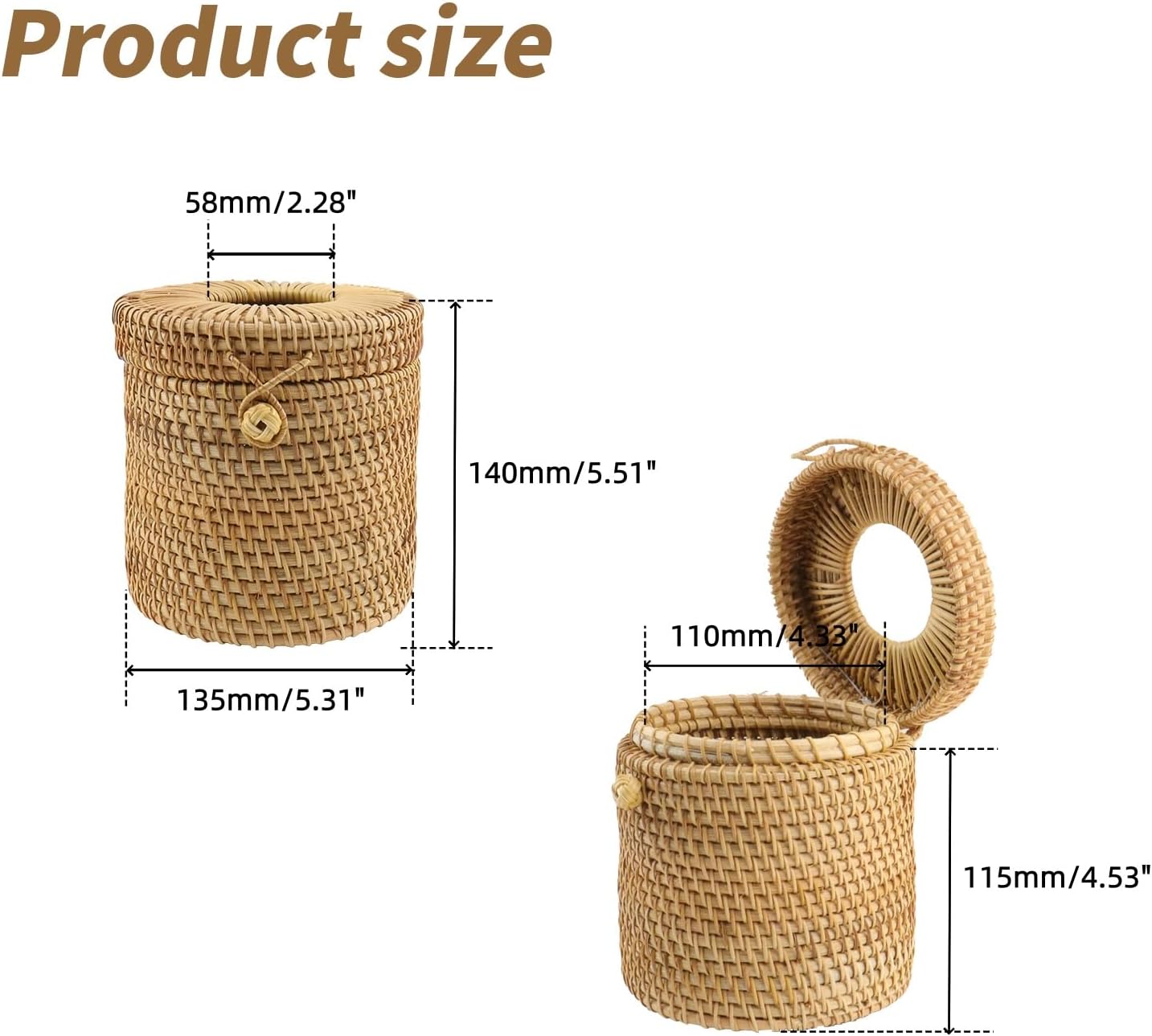Rattan Round Tissue Box Cover Tissue Box Holder Decorative Woven Facial Tissue Holder / Style 1