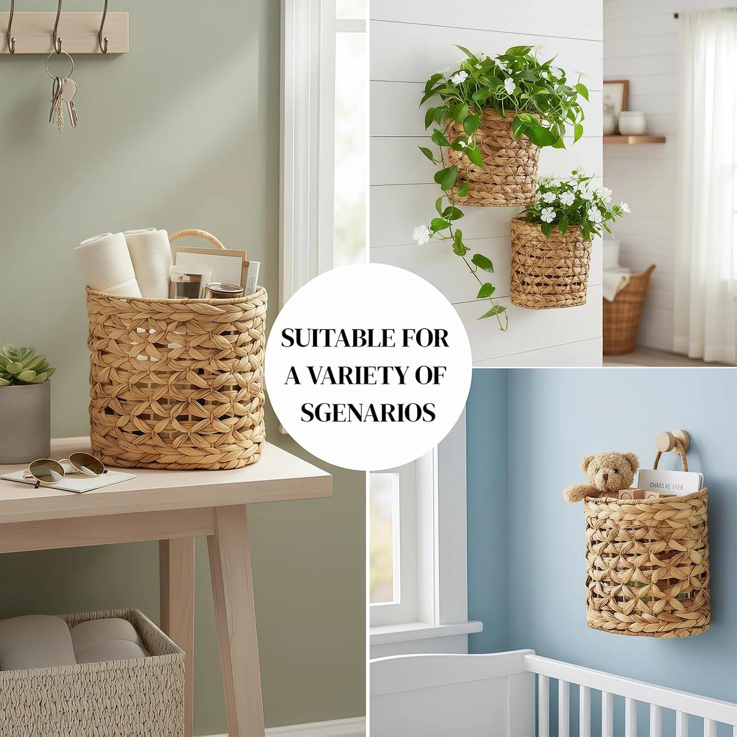 Wicker Wall Hanging Basket / Natural / Set of 2