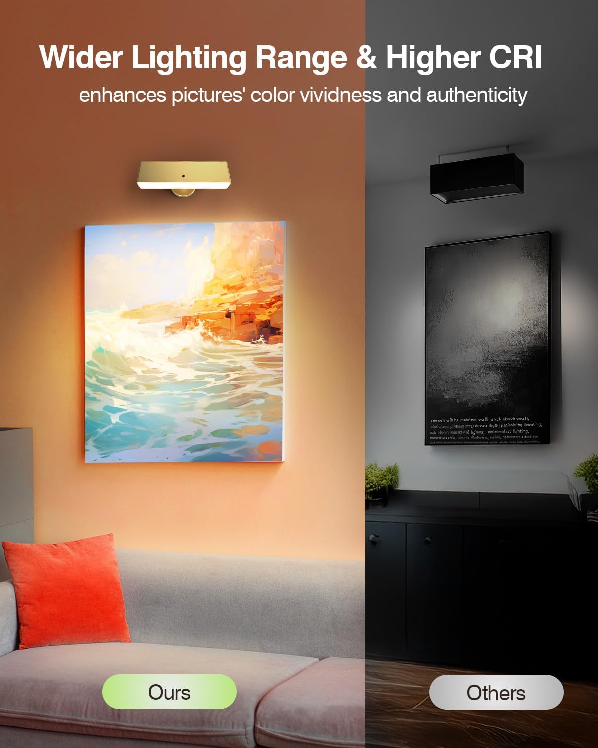 Battery Operated Wall Sconce Set of 2, Gold Rechargeable | Type-C 5V 1A charging, 360° rotation, 3000K/4000K/6000K