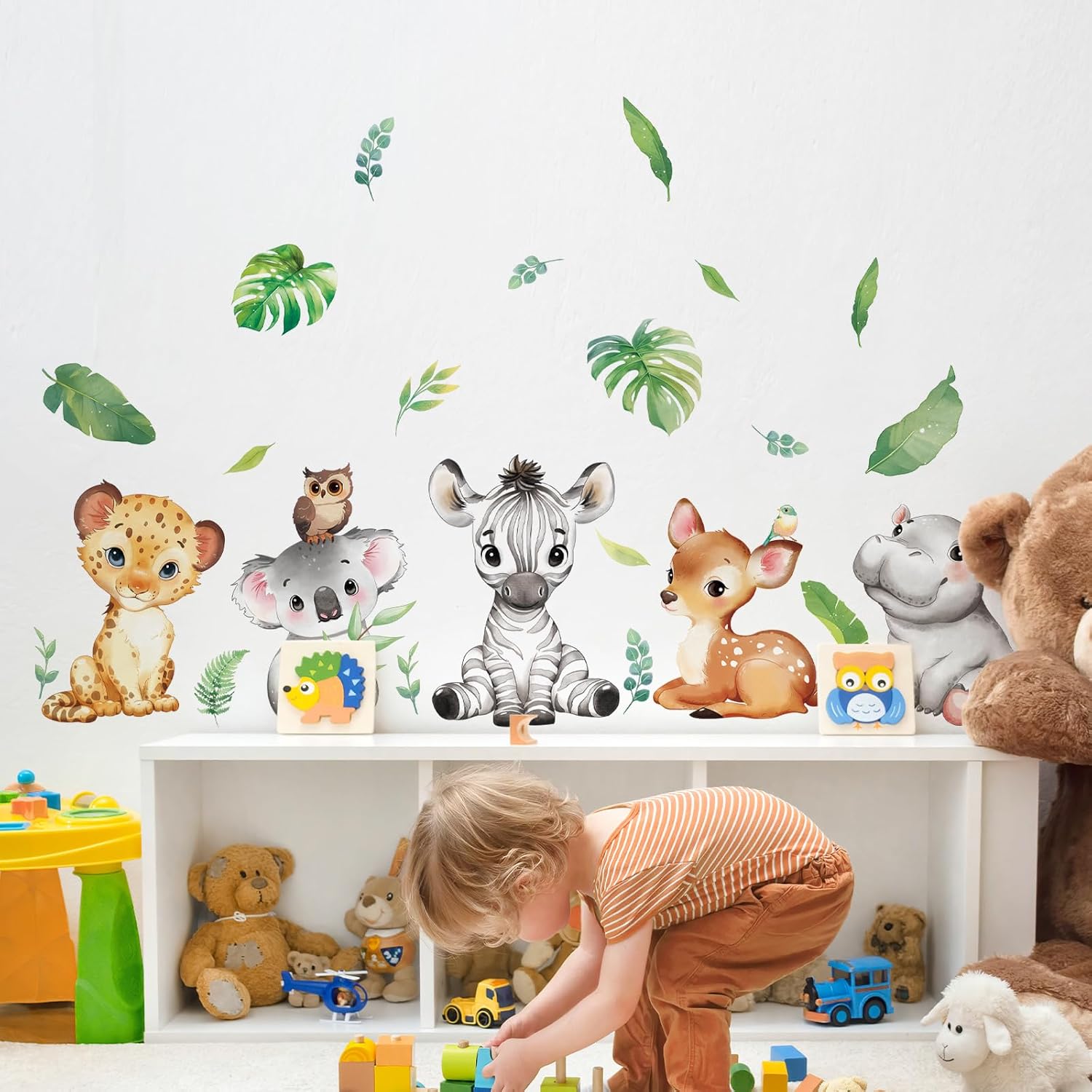 Jungle Animals Wall Stickers Cartoon Woodland Animal Wall Decals Zebra Forest / Horizontal-6 Animals