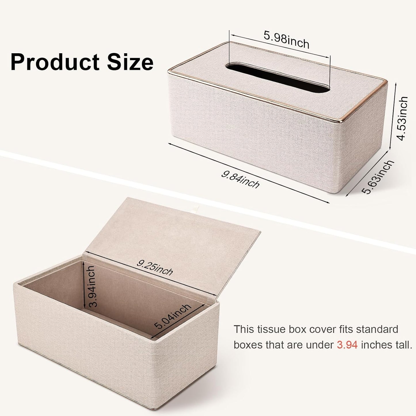 Tissue Box Cover / Beige / Gold Edge PU Leather