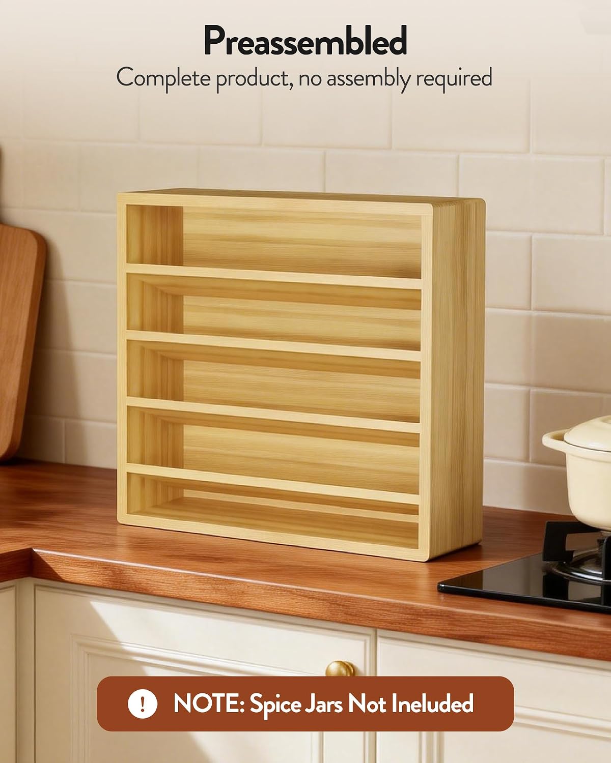 Orimade 4 Tier Spice Rack Organizer for Cabinet, Freestanding Bamboo Seasoning Rack for Countertop, Cupboard, Pantry