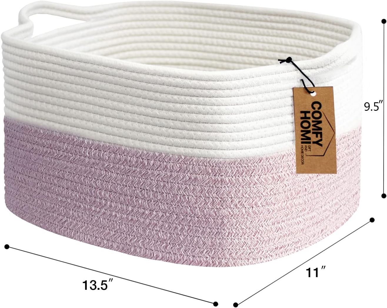 Cotton Rope Woven Medium Basket / 13.5 x 11 x 9.5 / White/pink