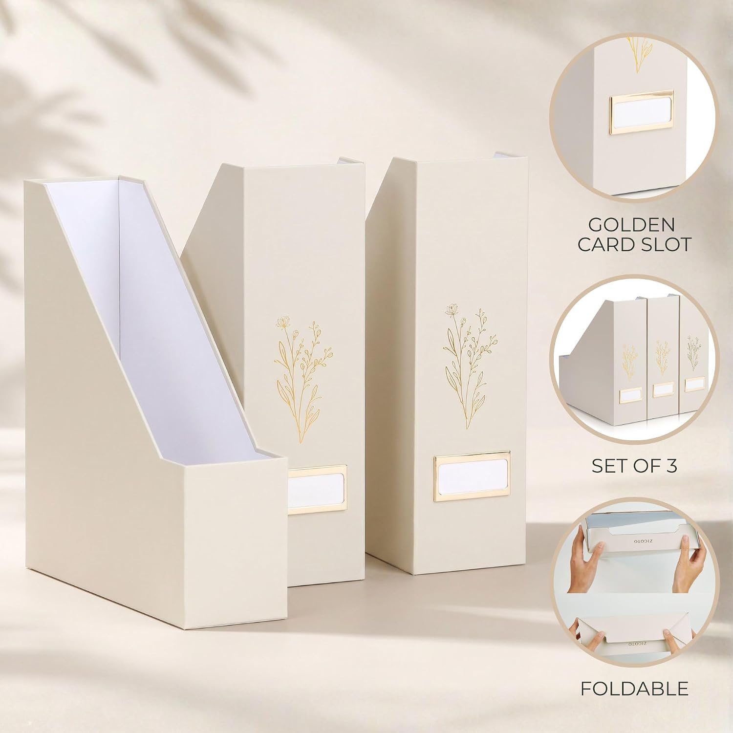 Beautiful Magazine Holder Set Of 3 - Sturdy File Holder for Desk Or Shelves | The Perfect Office Storage to