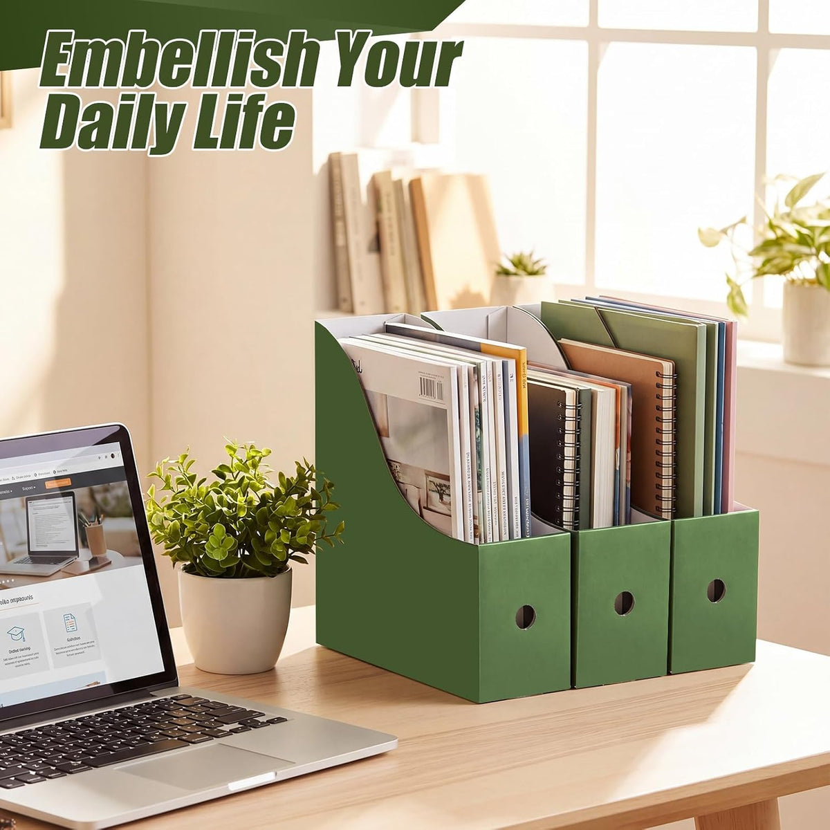 Thenshop 24 Pcs Magazine Files Cardboard Holders,Classic,Dark Green | File Organizer Foldable Paper Storage for Desk