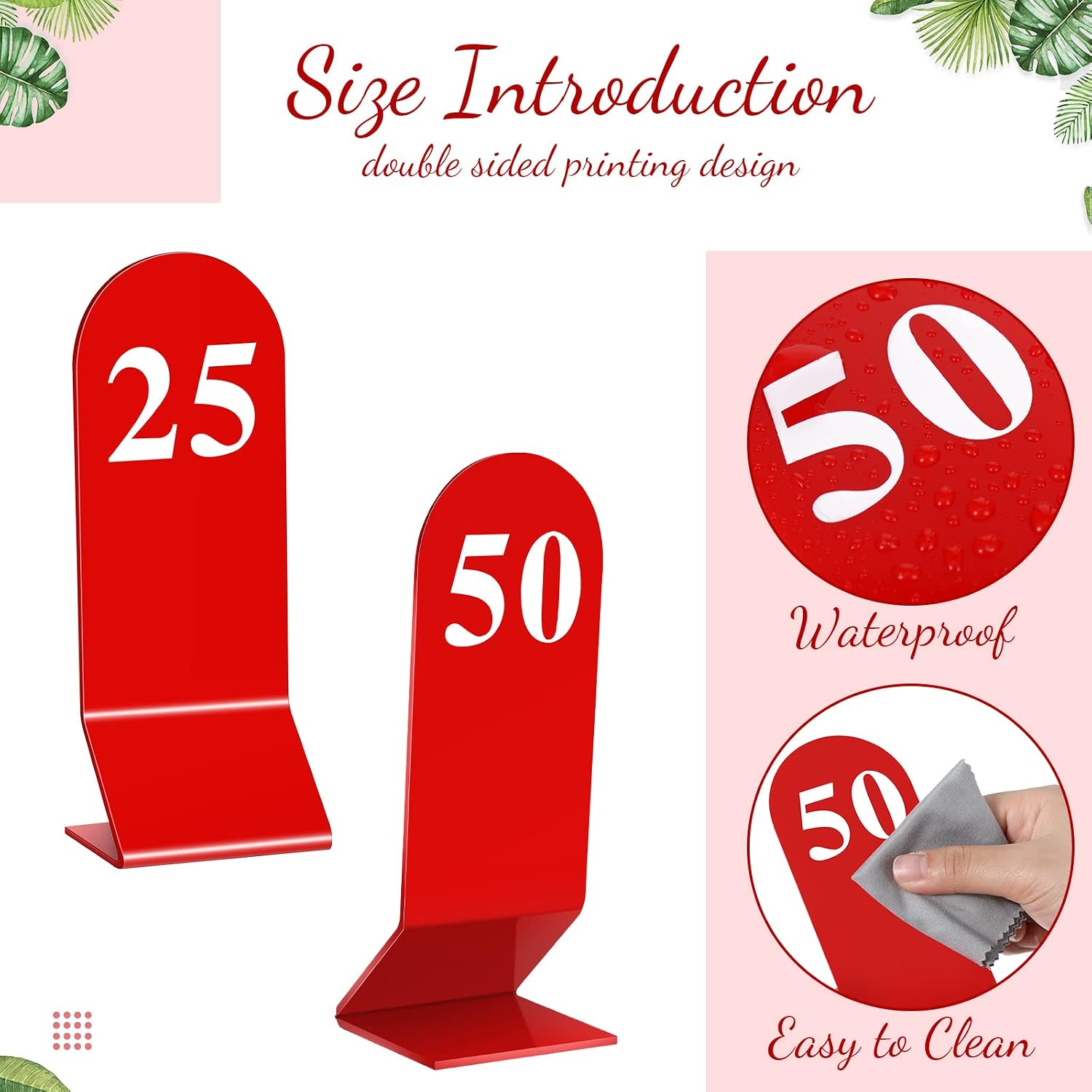 50 Pcs Table Numbers 1-50 Acrylic Double Sided Number Cards for Restaurant Acrylic Tent Table Holders Tent Cards